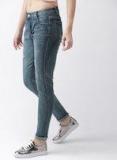 Mast & Harbour Navy Blue Slim Fit Mid Rise Mildly Distressed Stretchable Jeans women