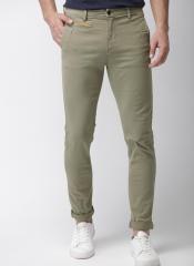 Mast & Harbour Olive Green Slim Fit Solid Chinos for men price - Best ...