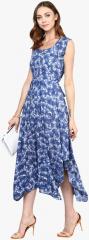 Mbe Blue Printed Asymmetric Dress women