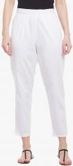 Meee White Solid Regular Fit Coloured Pants women