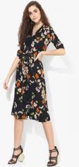 Miaminx Black Coloured Printed Shift Dress With Belt women