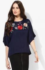 Miaminx Navy Blue Embroidered Blouse women