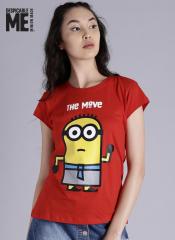 Minions By Kook N Keech Red Printed Round Neck T Shirt women