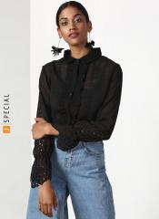 Miss Bennett Black Self Design Shirt Style Top women
