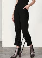 Miss Bennett Black Smart Pair Of Tapered Trousers With Buckle Tie Up At The Bottom women