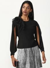 Miss Bennett Black Solid Fitted Top women