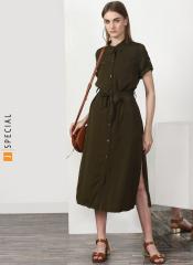 Miss Bennett Collared Shirt Dress With Half Sleeves Featuring A Tie Up Detailing At The Waist women
