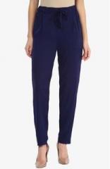 Miss Chase Navy Blue Solid Relaxed Pant women