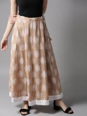 Moda Rapido Beige Printed Flared Skirt women
