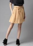 Moda Rapido Beige Solid A line Mini A Line Skirt women