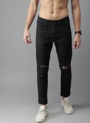 Moda Rapido Black Slim Fit Mid Rise Slash Knee Stretchable Cropped Jeans men