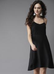 Moda Rapido Black Solid Lace Detail A Line Dress women