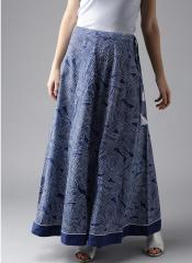 Moda Rapido Blue & White Printed Maxi Flared Skirt women