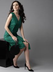 Moda Rapido Green & Black Animal Print Front Slit A Line Dress women