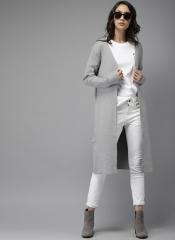 Moda Rapido Grey Ribbed Longline Front Open Sweater women