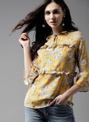 Moda Mustard & White Printed A Line Top for women price India on 29th June | PriceHunt