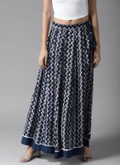 Moda Rapido Navy Blue & White Printed Maxi Flared Skirt women