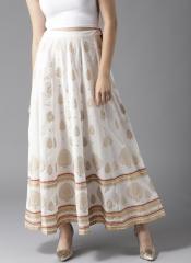 Moda Rapido Off White & Golden Printed Maxi Flared Skirt women