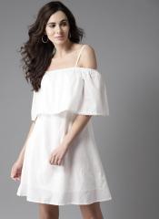 Rapido White Solid Off Shoulder A Line Dress for women price in India on May 2023 | PriceHunt