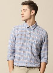 Mr Bowerbird Blue & Brown Tailored Fit Checked Casual Shirt men