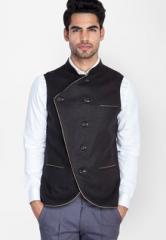 Mr Button Black Linen Double Breasted Nehru Jacket men