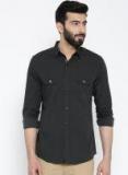 Mr Button Charocal Grey Structured Fit Solid Casual Shirt men