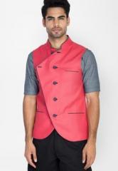 Mr Button Coral Linen Double Breasted Nehru Jacket men