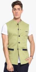 Mr Button Green Printed Nehru Jacket men