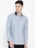 Mr Button Grey Structured Fit Solid Smart Casual Shirt men