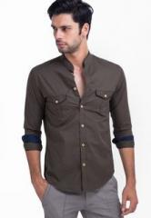 Mr Button Solid Brown Casual Shirt men