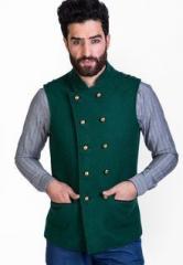 Mr Button Solid Green Waistcoat men