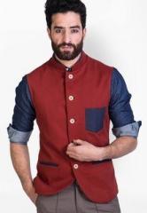 Mr Button Solid Red Ethnic Jacket men