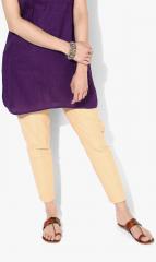 Naari Beige Embroidered Slim Fit Coloured Pants women