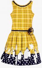 Naughty Ninos Yellow & Navy Blue Striped Fit and Flare Dress girls