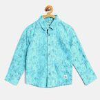 Nauti Nati Turquoise Blue Regular Fit Printed Casual Shirt boys