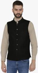 Neudis Black Woven Design Nehru Jacket men