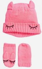 Next Pink Beanie Cap With Gloves girls