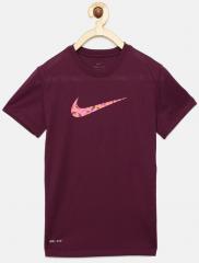 Nike Burgundy Printed Round Neck T Shirt girls