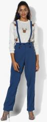 Nush Navy Blue Solid Regular Fit Coloured Pants women