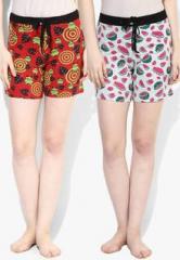 Nuteez Pack Of 2 Multicoloured Printed Shorts women