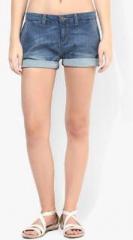 Only Blue Solid Shorts women