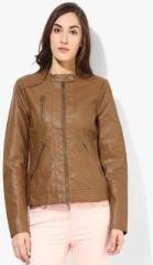 Only Brown Solid Winter Jacket women