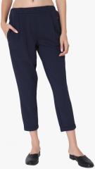Only Navy Blue Solid Regular Fit Coloured Pants women