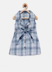 Palm Tree Blue Checked Fit And Flare Dress girls