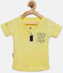 Palm Tree Yellow Printed Henley Neck T Shirt boys