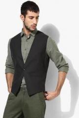 Parx Black Solid Regular Fit Waistcoat men