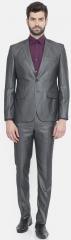 Parx Grey Self Design Urban Fit Single Breasted Formal Suit men