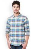 People Blue Checked Slim Fit Casual Shirt men