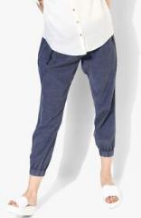 People Blue Solid Regular Fit Coloured Pant women