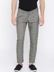 People Men Grey Slim Fit Checked Casual Trousers